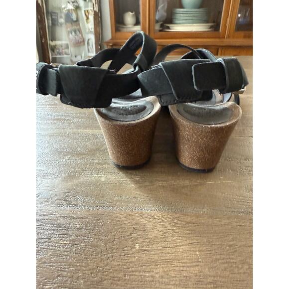 Teva Mahonia Wedge Sandal Size 9 Black Leather Cross Strap Cork Sole - Picture 6 of 6